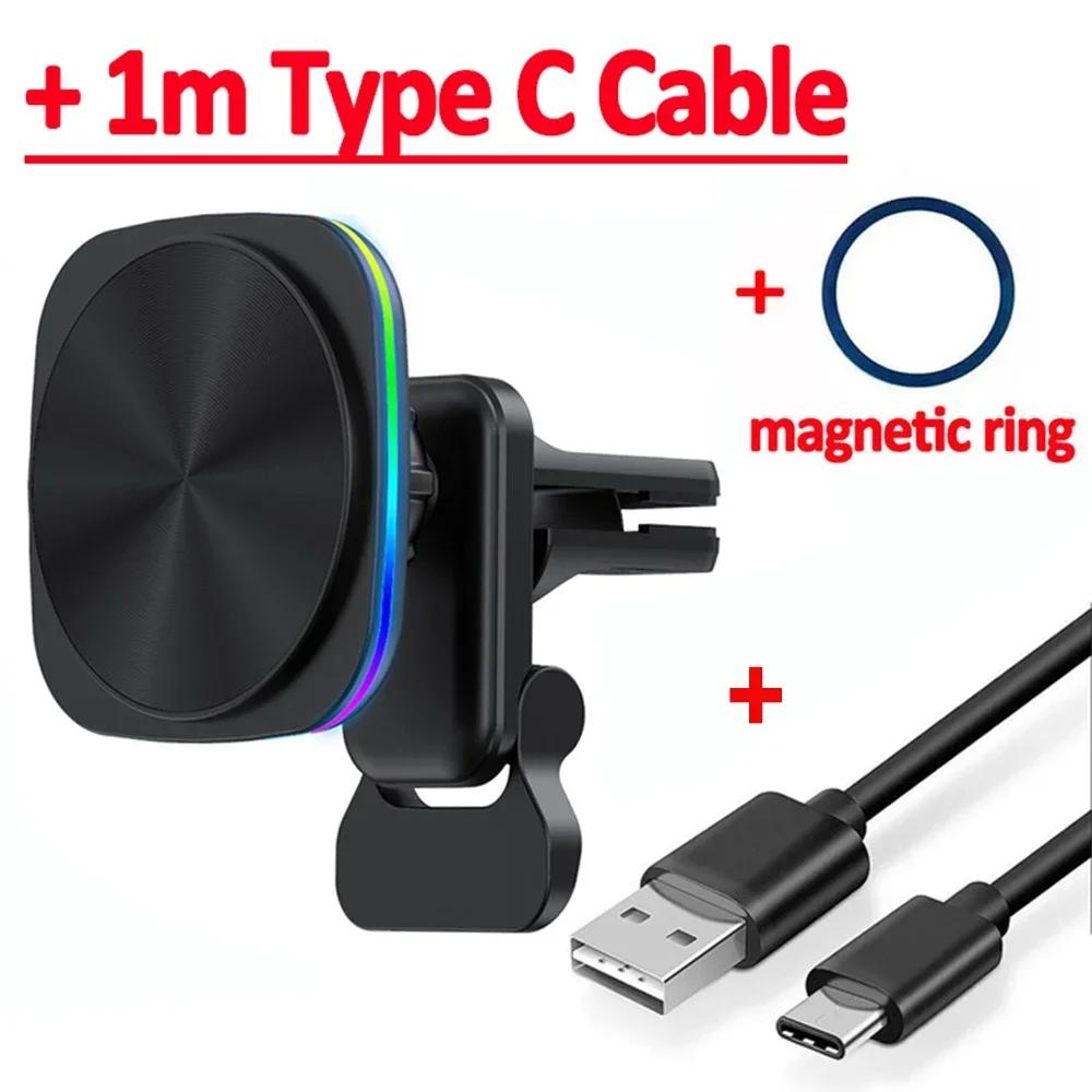 30W Magnetic Car Wireless Charger RGB Phone Holder Stand Car Mount For iPhone 15 14 13 12 Pro Max Car Fast Charging Station