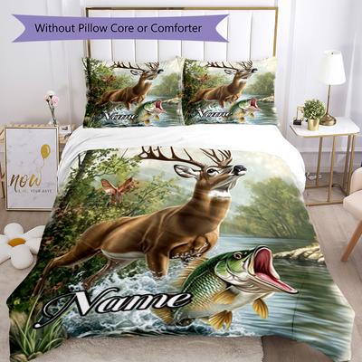 Deer Fish Countryside Customize Your Name Bedding Set Breathable Duvet Cover With Pillowcases Decorative Bed Linen For Bedroom Home Decoration Birthda