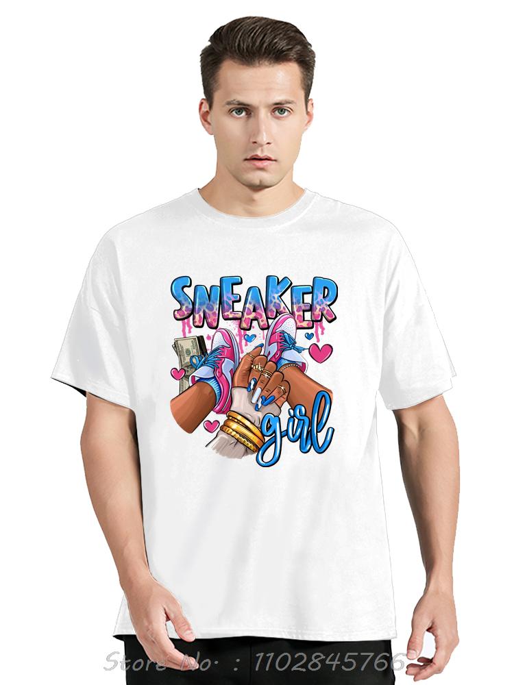 Baumwoll T-Shirt Sneaker Mädchen Grafik Oversized T-Shirt Lässige Unisex Oberteile T-Shirts Rundhals Sommer Hip Hop Streetwear Herrenbekleidung