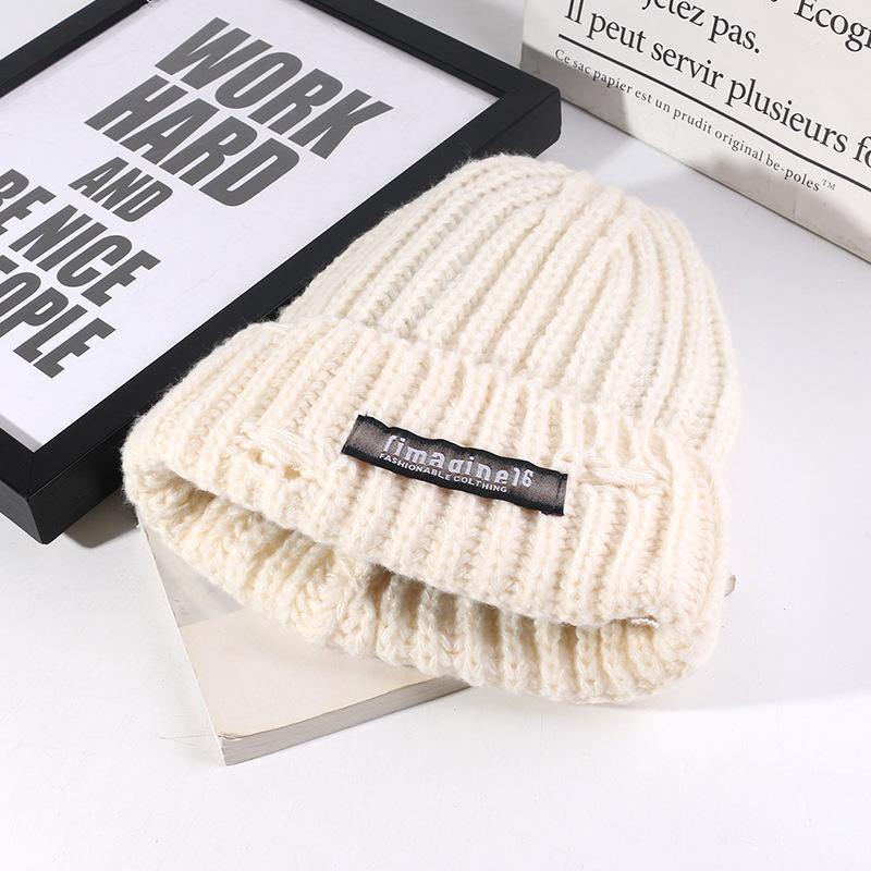 Autumn and Winter Woolen Hats for Women  Letter Cloth Labels  Small Knitted Hats for Couples Versatile Ear Protection, Warm Pullover Cold Hats for Men