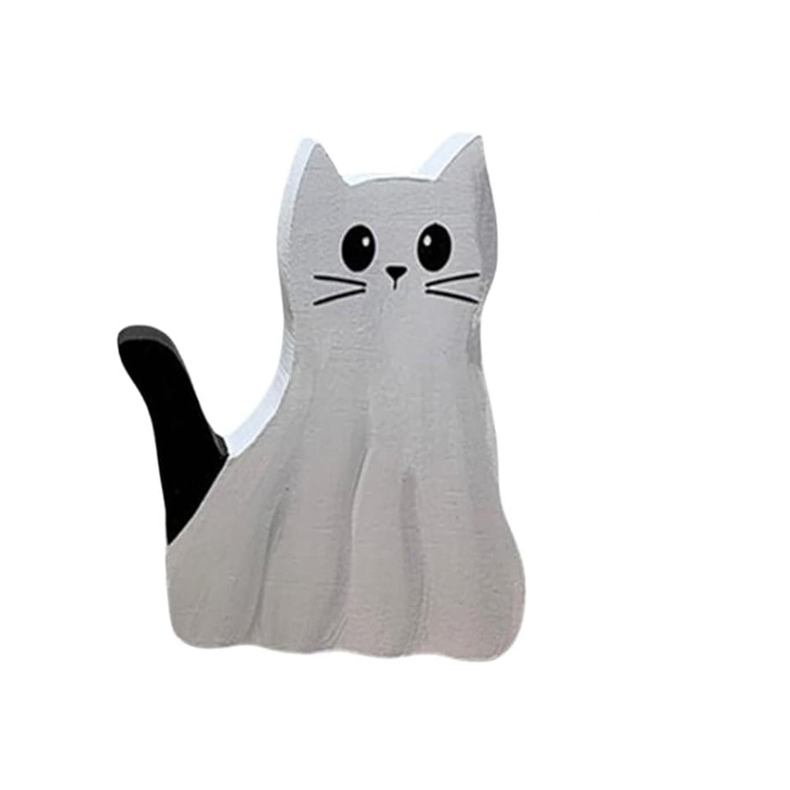 

Деревянная фигурка кошки-призрака, милая скульптура привидения на Хэллоуин, жуткая милая фигурка кошки-призрака для декора на Хэллоуин, деревянная статуя кошки-призрака One Size