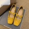 Innere Erhöhung Schleife gelb Mary Jane Einzelschuhe Damenschuhe 2025 Frühling und Sommer mit Rock Retro Ballerinas