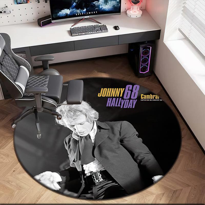 1pc Johnny Hallyday Music Album Round Carpet Painted Printed Circular Carpet, Home Door Mat, Outdoor Travel Protection Carpet