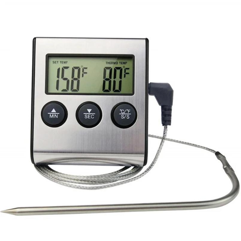 Digital Kitchen Cooking Thermometer Meat Food Temperature for Oven BBQ Grill Timer Function with Probe Heat Meter for Cooking