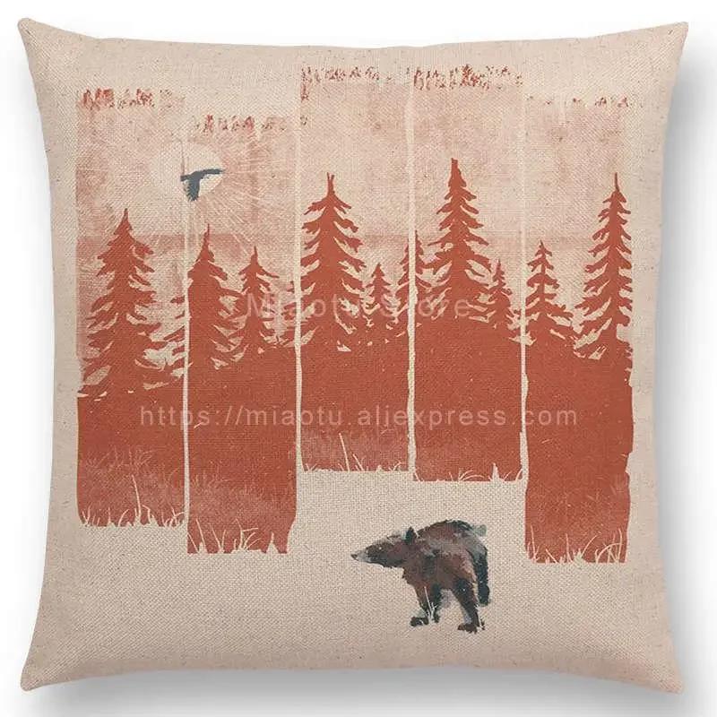 Neueste Kissenbezug Tiere im Wald Tag und Nacht Berge Sonne Mond Erkundung Camping Fuchs Wolf Kissenbezug