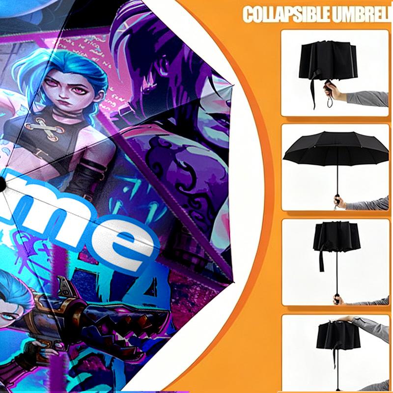 Custom Name Personalized Jinx Print Umbrella, Auto Open Close, 8‑Rib Sturdy Frame, Commute Camping Hiking Use, Birthday Gift