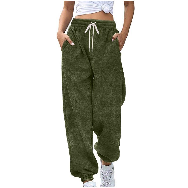 Women S High Waist Wide Leg Ankle Length Fleece Warm Pants