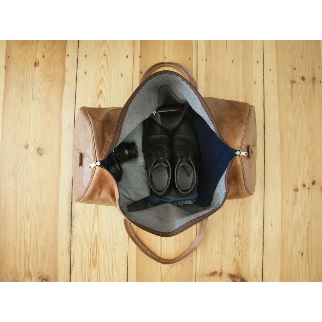 Old Fashion Real Brown Leather Duffle Bag Sports Gym Bag Weekend Travel Luggage