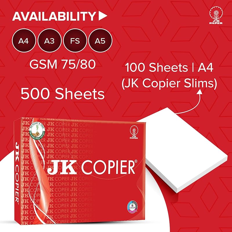 JK Copier Paper - A4, 500 Sheets, 75 GSM, Ream 3 500 Count (Pack of 3) белый