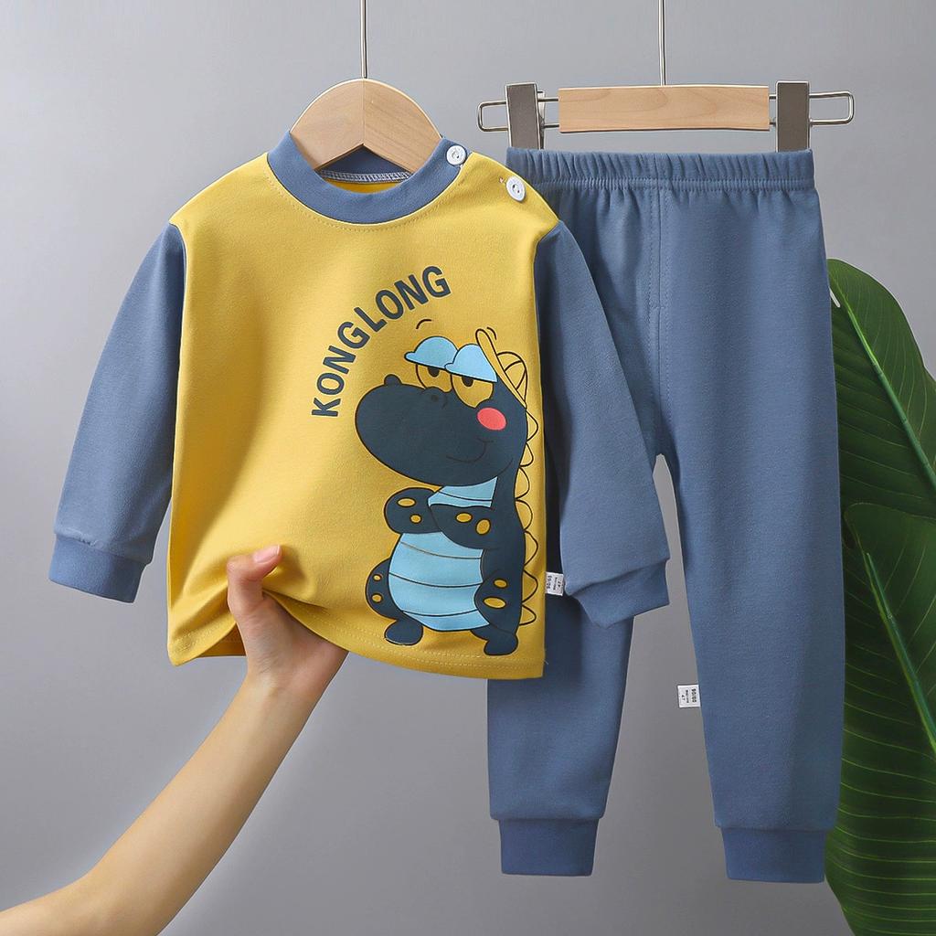 Cotton Children Pajamas Sets Unisex Soft Comfort Warm Cute Cartoon Printed Suitable Boys Girls Perfect for Autumn Winter Warmth