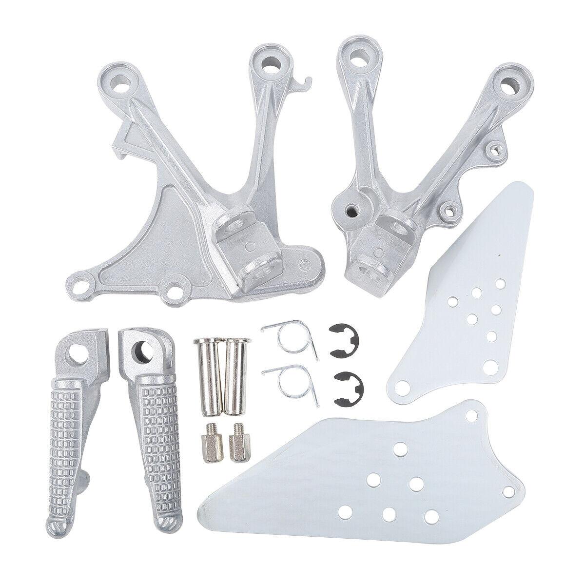 Motorcycle Front Rider Foot Pegs Footrests Bracket Set For KAWASAKI ZX636 2005-2006 ZX6R 2005-2008 серебряный