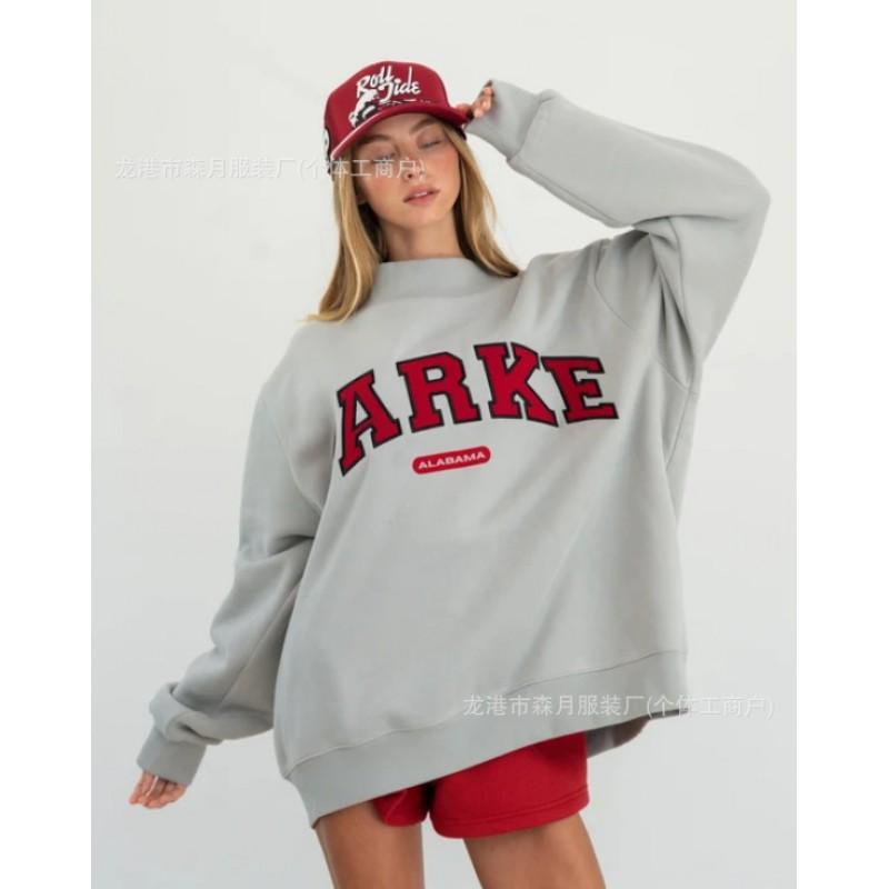 Womens Embroidered Half-Zip Sweatshirt Casual Loose Fit Long Sleeve Thick Fleece Top Daily Wear