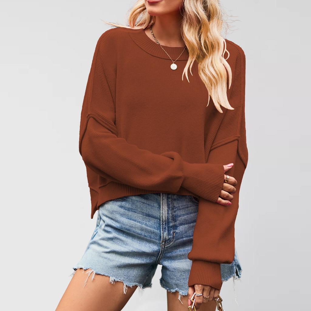 Women's Solid Striped Fashion Round Neck Knitwear Loose Pullover Sweater