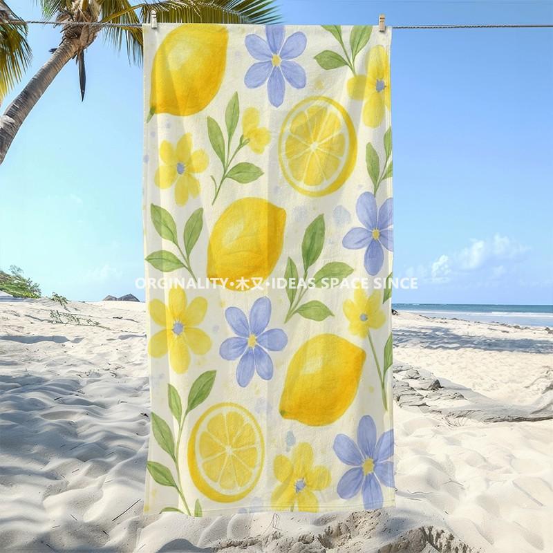 Zitrone Floral Sommer Strandtuch Gemustert Sonnenschutz Und Winddicht Geeignet Für Schwimmbad Camping Reisen