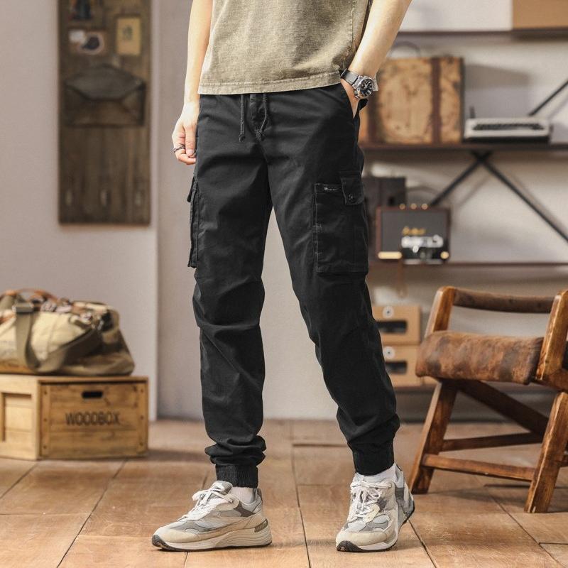 New Retro Design American Slim and Loose Casual Work Tying Pants Versatile Thin Style