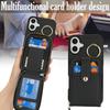 For iPhone 16 Plus Case with Zipper Pouch/Ring Kickstand/Strap Litchi Texture PU + TPU Phone Cover