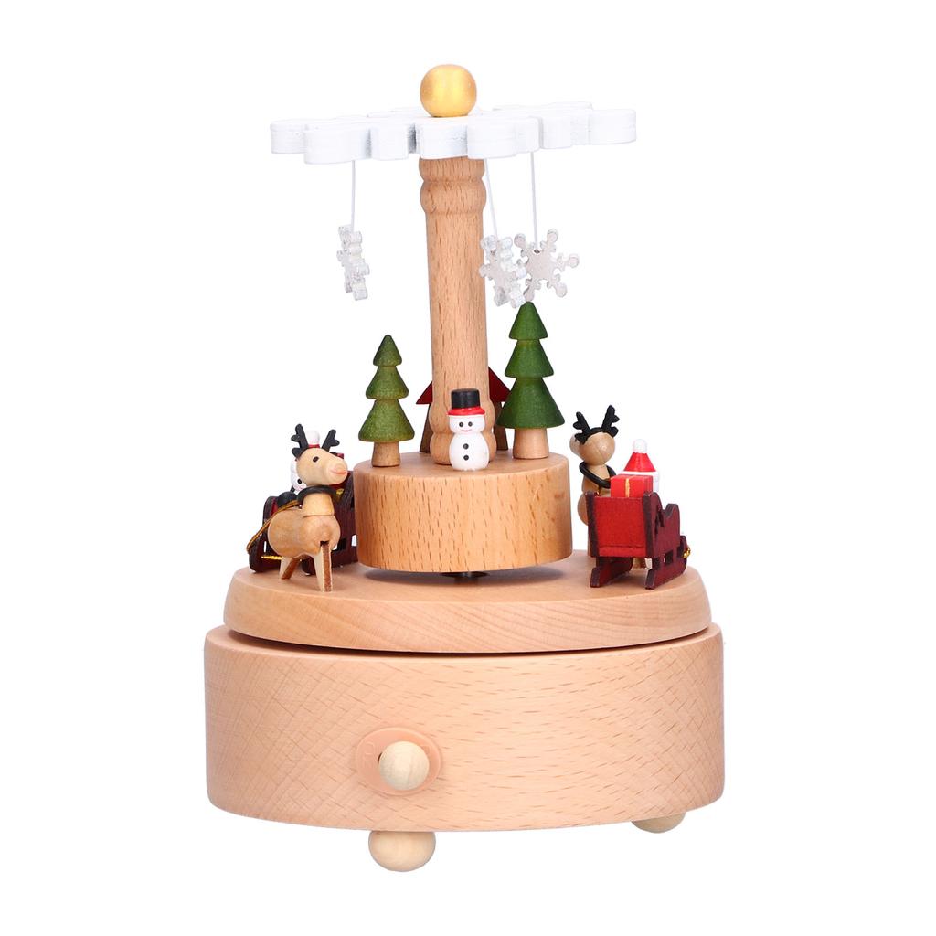 Wooden Music Box Snowflake Decor Wood Grain Texture Beautiful Sound Christmas Music Box
