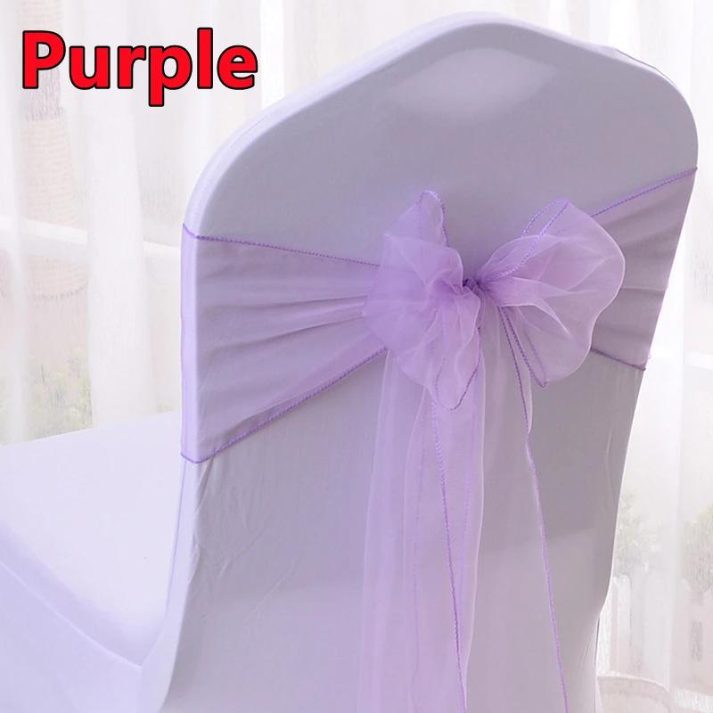 

New Organza Chair Sashes Bows Wedding Chair Decoration Party Banquet Event Chair Sash Ribbon Tie Back Hotel Decoration Supplies фиолетовый