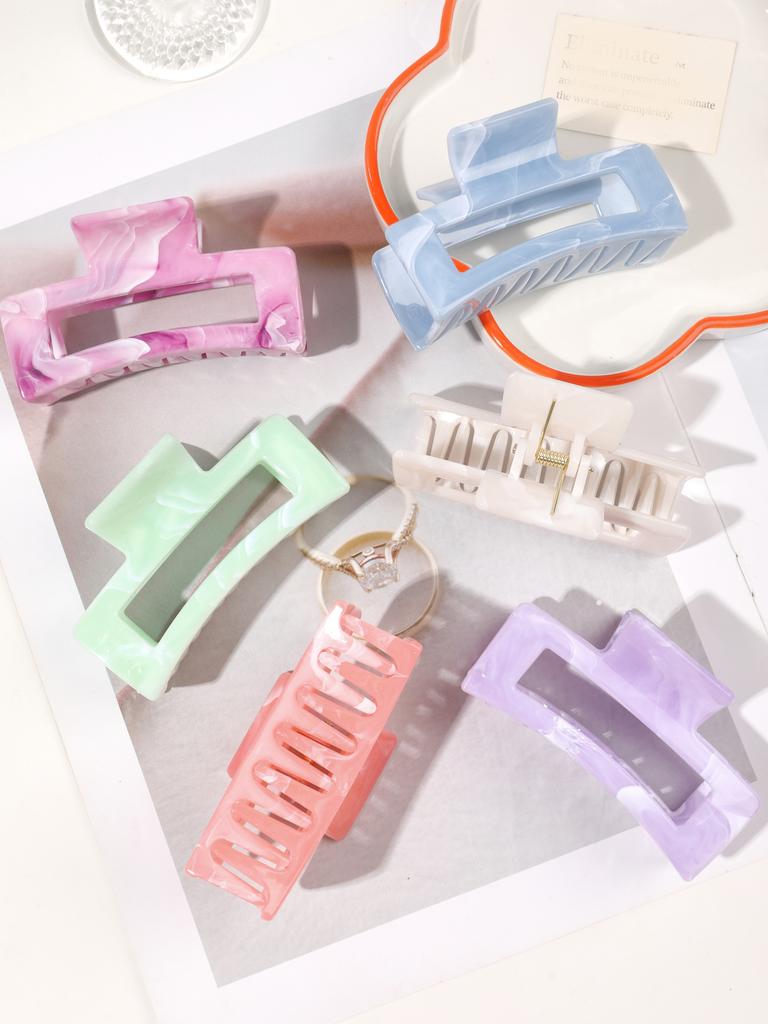 2 Pcs Marble Hair Claw Clips for Thick Hair,White Banana Hair Clips, Ripple Jaw Clips Strong Hold for Women