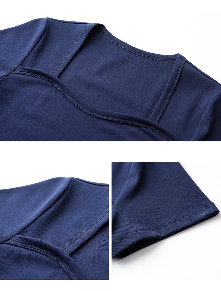 CANVAUS T-shirt da donna con collo quadrato a maniche corte con filo estivo. Camicia da donna slim in cotone