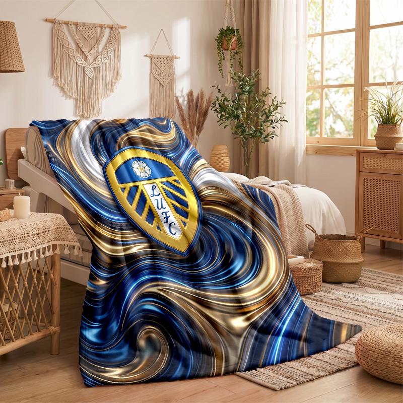 Leeds United Fotballtrykk Flanellteppe Mykt Varmt Sofa Seng Kastepledd For Hjemmekontor Soverom