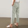Women’s Casual Linen Striped Pants with Button and Side Pockets Relaxed Fit Ankle Length Trousers for Everyday Wear