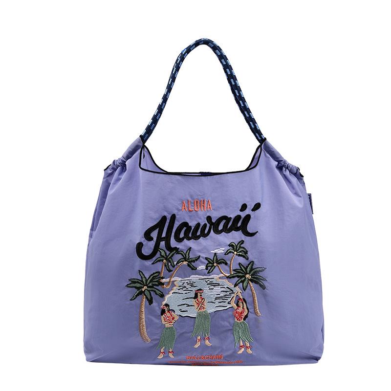 

Женская большая вместительная вышитая нейлоновая парусиновая сумка-тоут - Складная, портативная сумка через плечо Medium