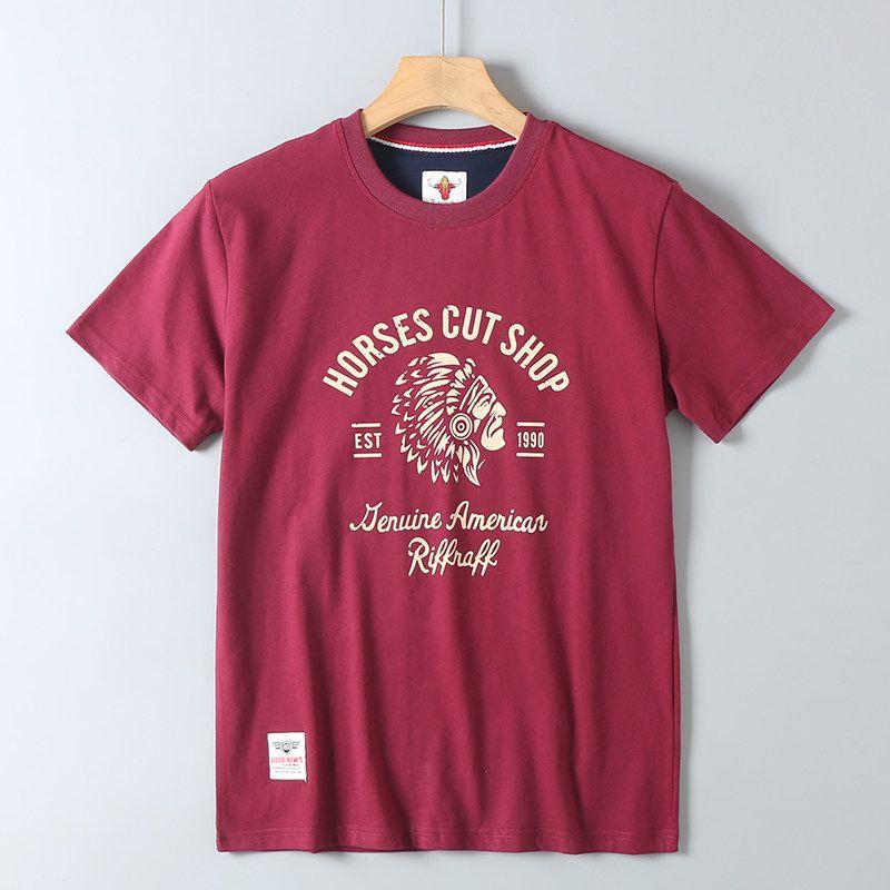 Trade Surplus American Retro Trendy Native American Style Niche Short-Sleeve T-Shirt for Men, All-Cotton, Washed and Brushed, Round Neck, Half-Sleeve
