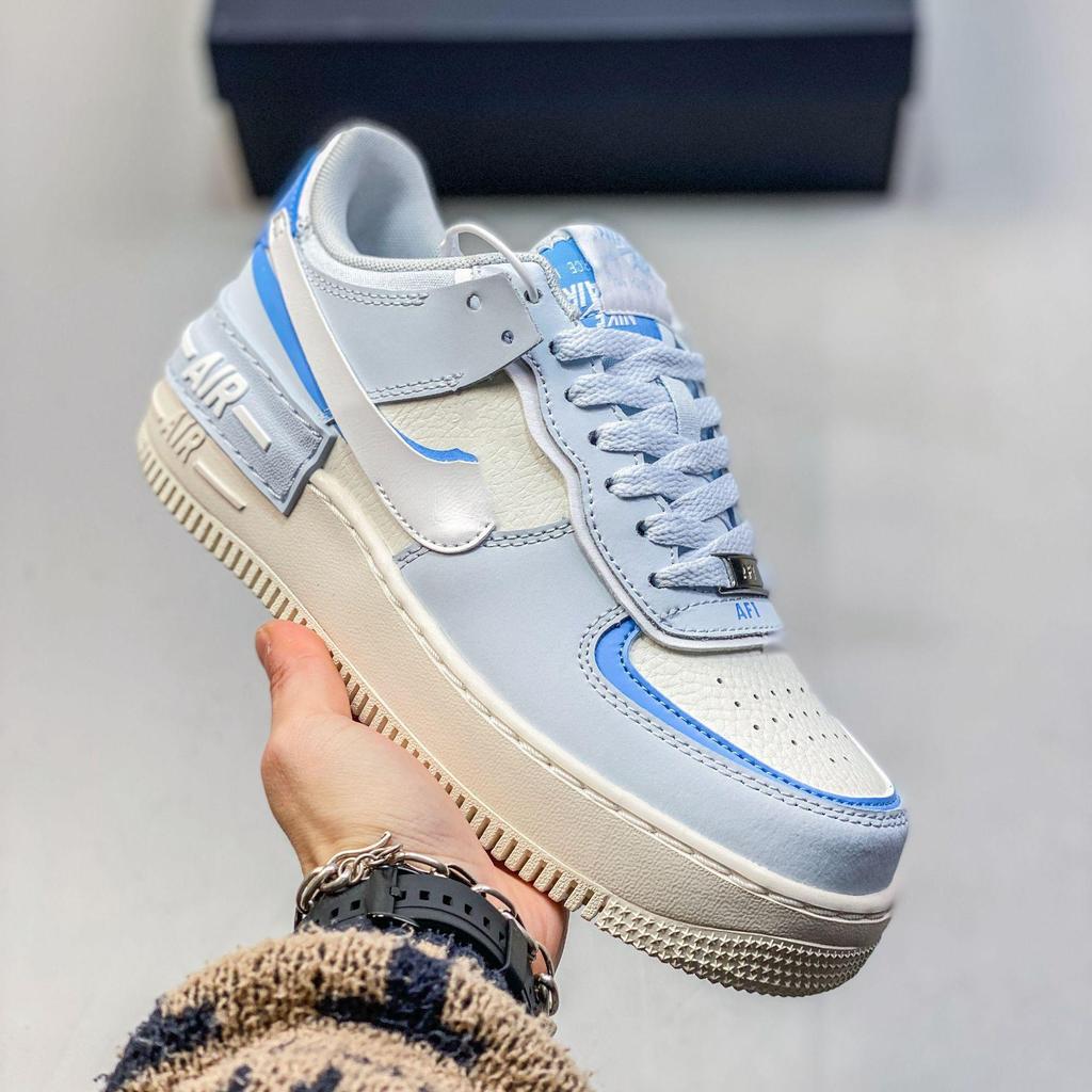 Women's AF1 Shadow Macaron Deconstructed Patchwork Sneakers - Thick Sole, Height-Enhancing, Versatile White Shoes