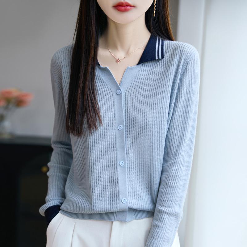Early Autumn New Lapel Knitted Cardigan Spring Long-sleeved Women's Multi-color Loose and Versatile Top