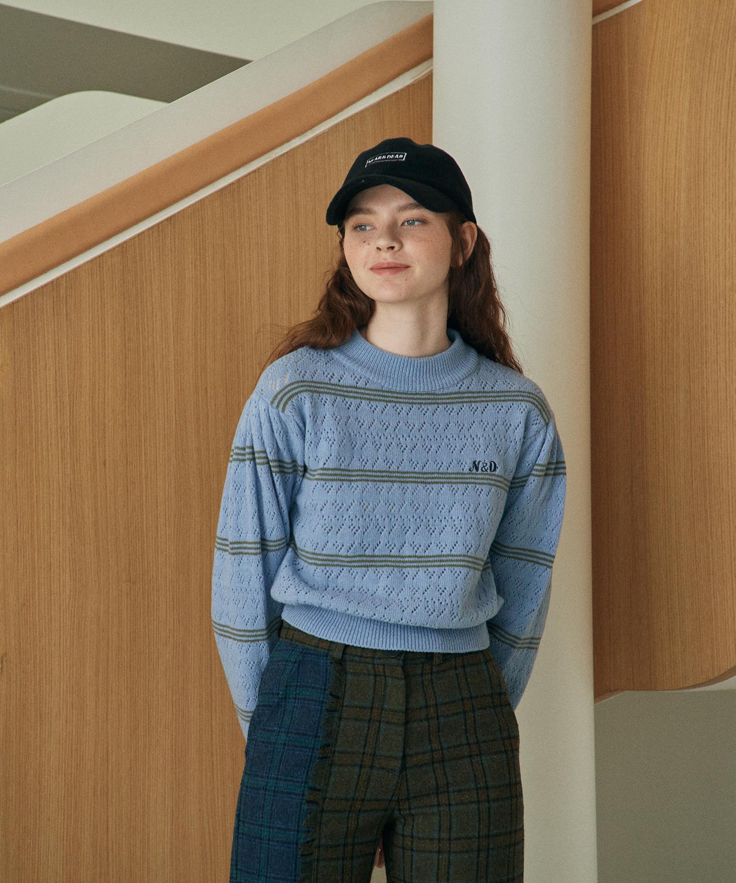 Near And Dear Scaly Stripe Knit Top_Light Blue