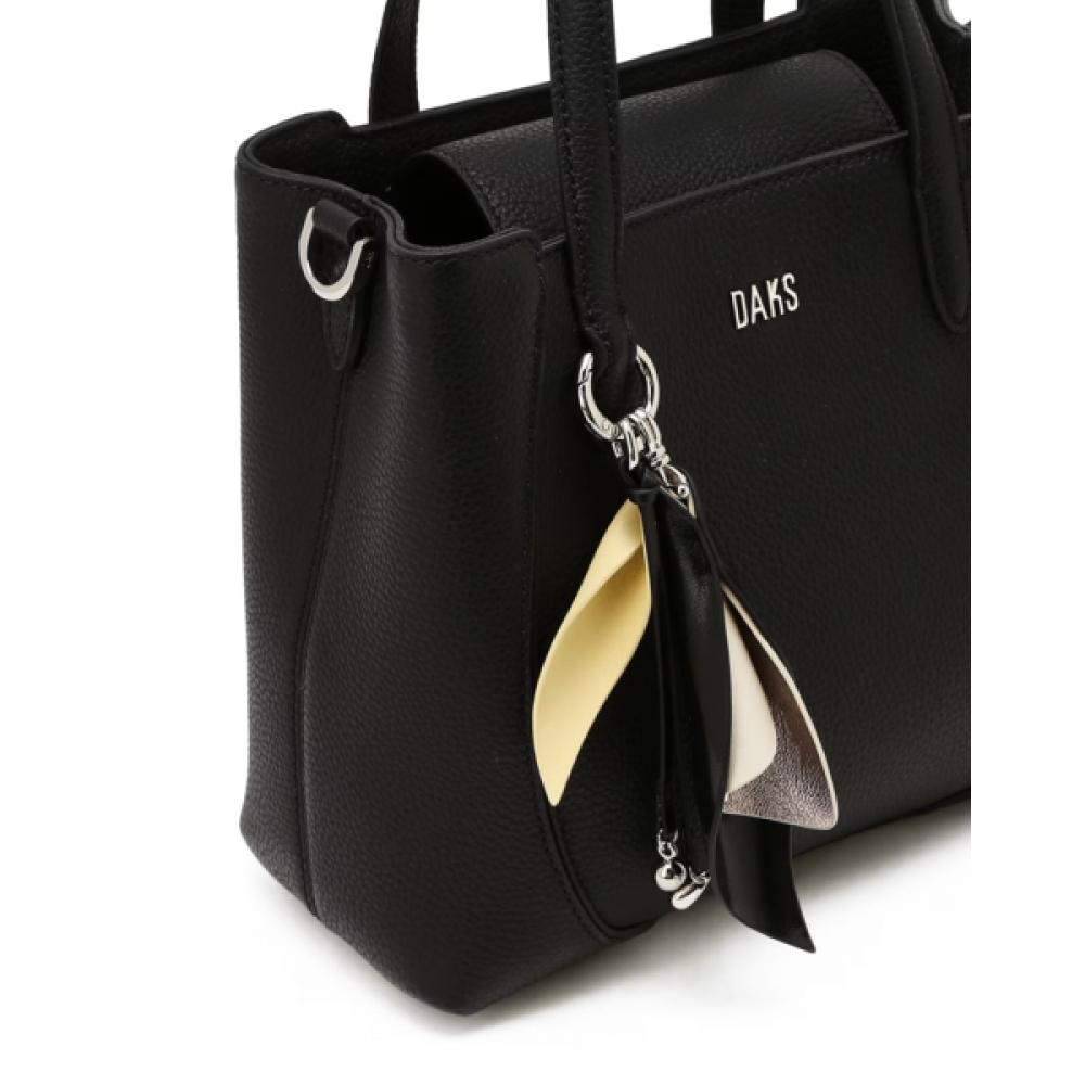 Dcba6e555bk [ria] Black Cowhide Flower Charm Tote Bag S