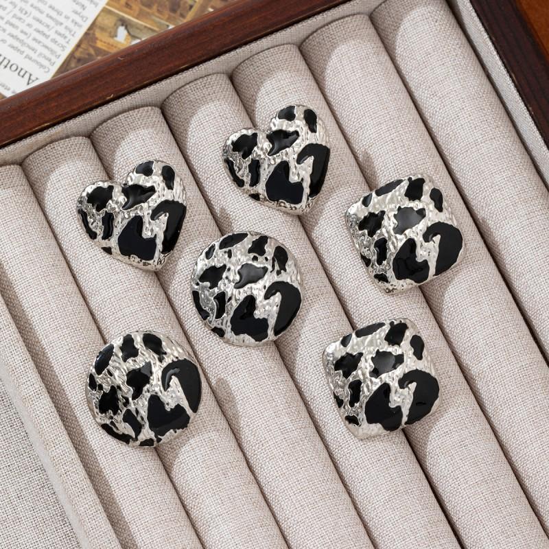 Vintage Einzigartig Leopardenmuster Quadratisch Rund Herzförmig Ohrringe Damen Textur Emaille Geometrisch Steckerohrringe Schmuck