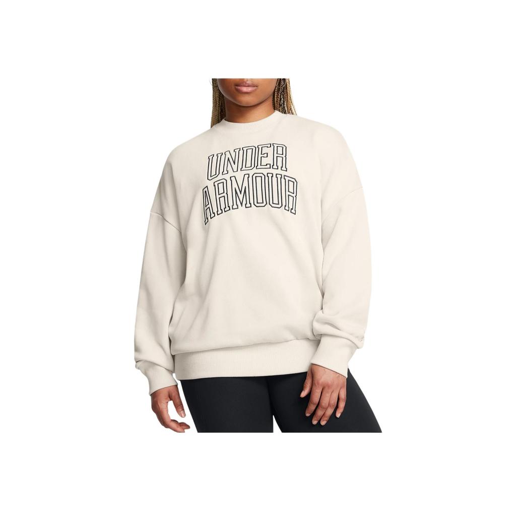 Under Armour Icon Heavyweight Terry Buchstabenprint Bequemer gerippter Rundhals-Pullover Amerikanisches Sweatshirt Damen Sweatshirt Peak-White 1386493-110