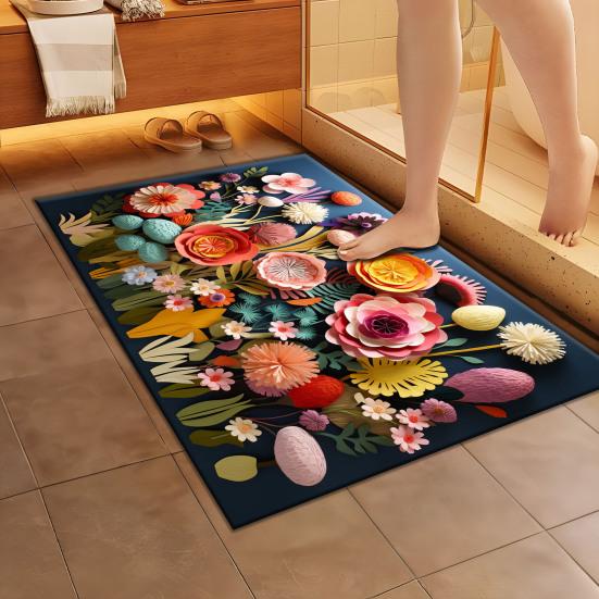 3D Visual Flower Floor Mat Soft Absorbent Diatom Mud Door Mat Non-Slip Bath Rugs for Tub Bathroom Kitchen