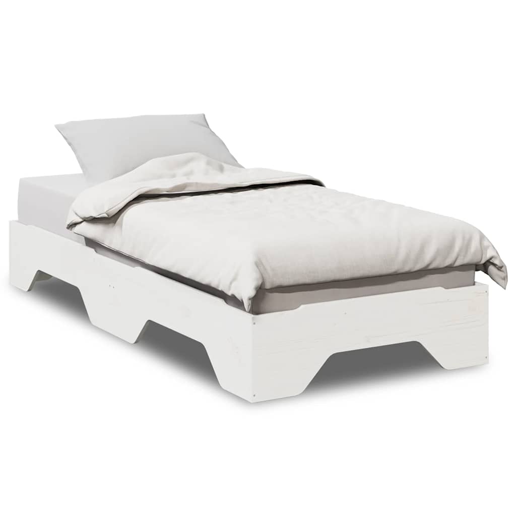 Solid Wood Bed Frame without Mattress Stackable White 90x190 cm