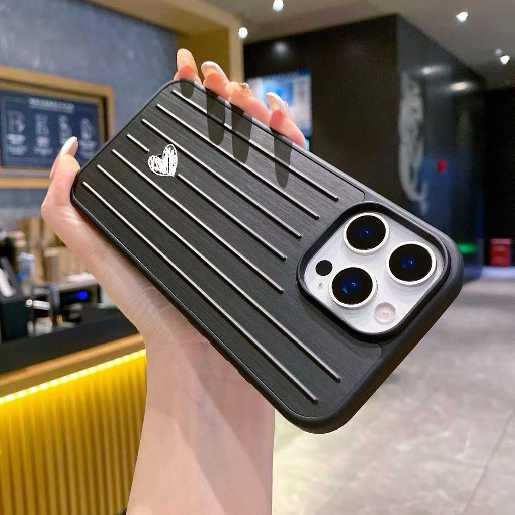 Housse de téléphone de bagage de luxe Business en alliage d'aluminium à rayures ondulées 3D pour iPhone 17 Pro Max 16 15 14 13 Couvercle arrière avec étiquette et boîte d'emballage d'origine
