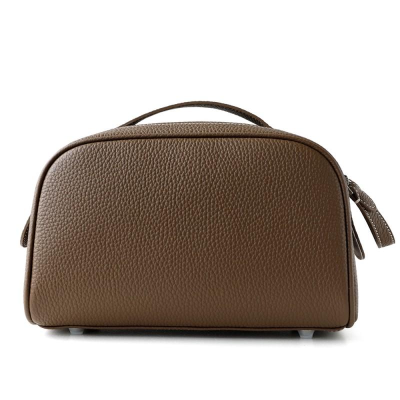 Genuine Leather Makeup Bag Women Portable Travel Toiletry Case Minimalist Chic Design With Chain Strap