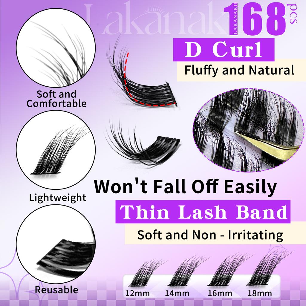 168 Clusters Fluffy Fox Eye Wispy Individual False Eyelashes - 12-18mm D Curl Segmented DIY Cluster Lashes for Natural & Dramatic Look
