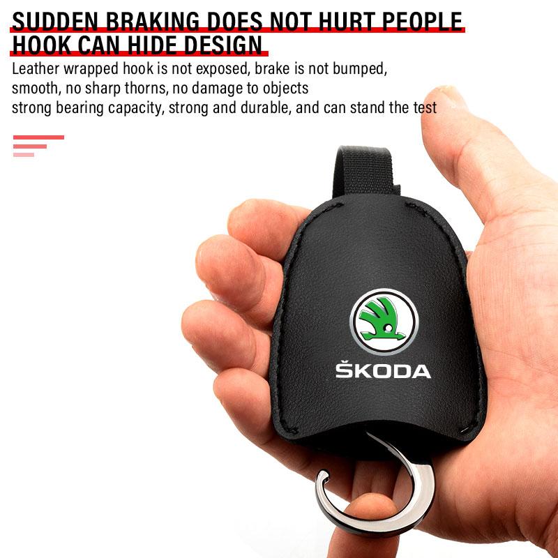 1/2pcs Leather Car Seat Back Hooks Portable Hanging Bag Rack for Skoda Octavia Enyaq Rapid Karoq Derivati Fabia Kodiaq Kamiq Superb Yeti