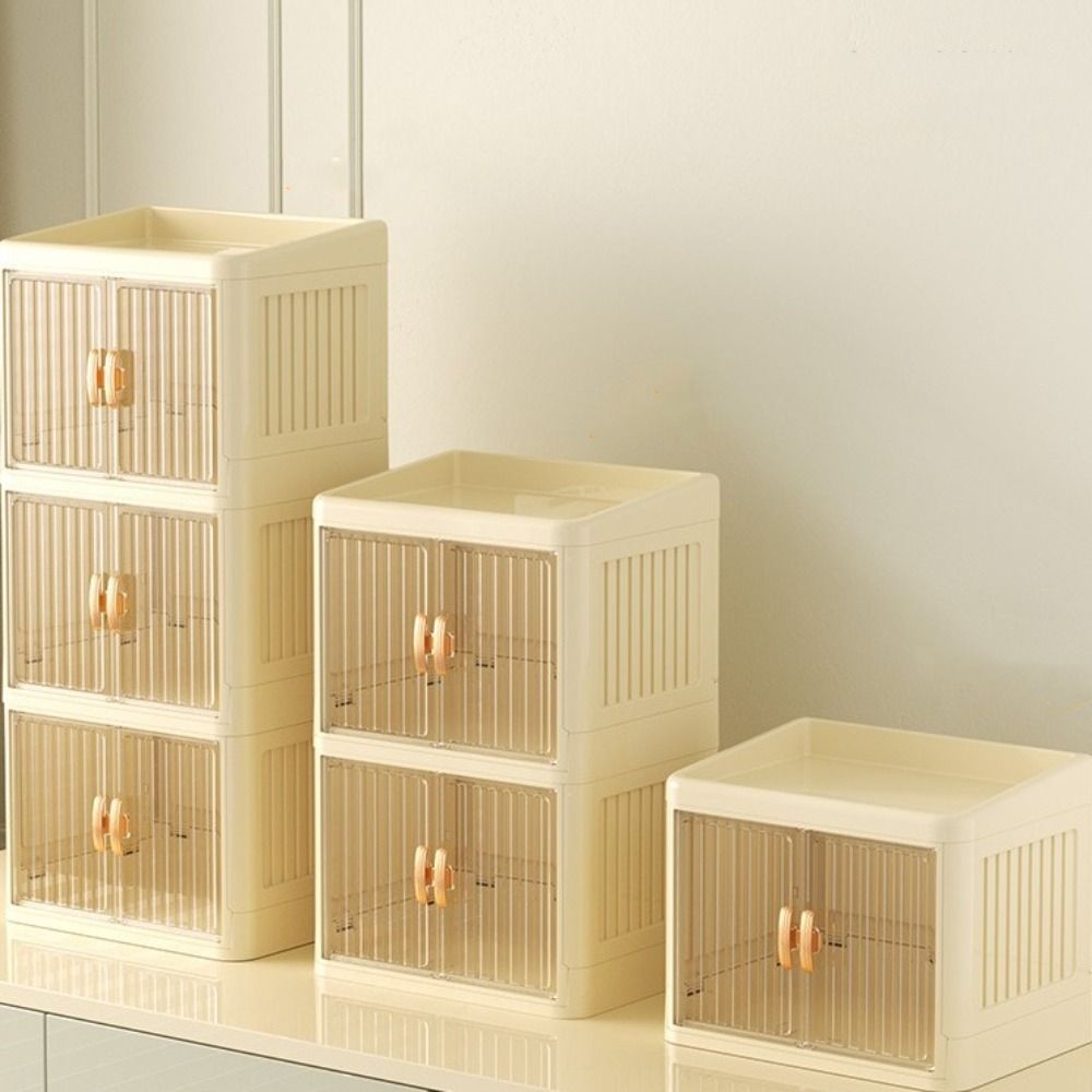 Transparent Cosmetics Storage Box Dust-proof Double Door Storage Box Bedroom