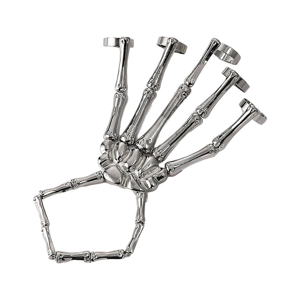 Fashion Women Men Gothic Punk Skull Ghost Skeleton Finger Bracelet Hand Chain Bangles For Halloween Femme Party Accessories
