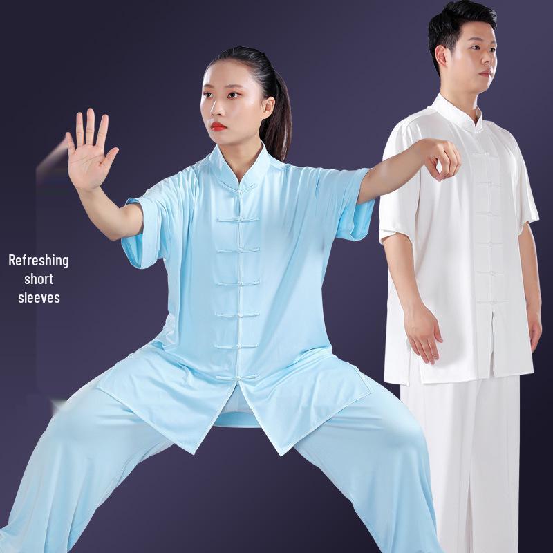 Summer Milk Silk Tai Chi Short Sleeve Top for Men and Women - Perfect for Practice, Performance, and Morning Exercise