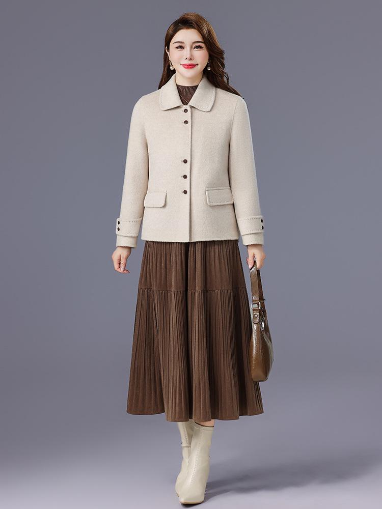 Double-Sided Camel Wool Mid-Length Slim Coat for Women - Autumn/Winter 2025 Collection