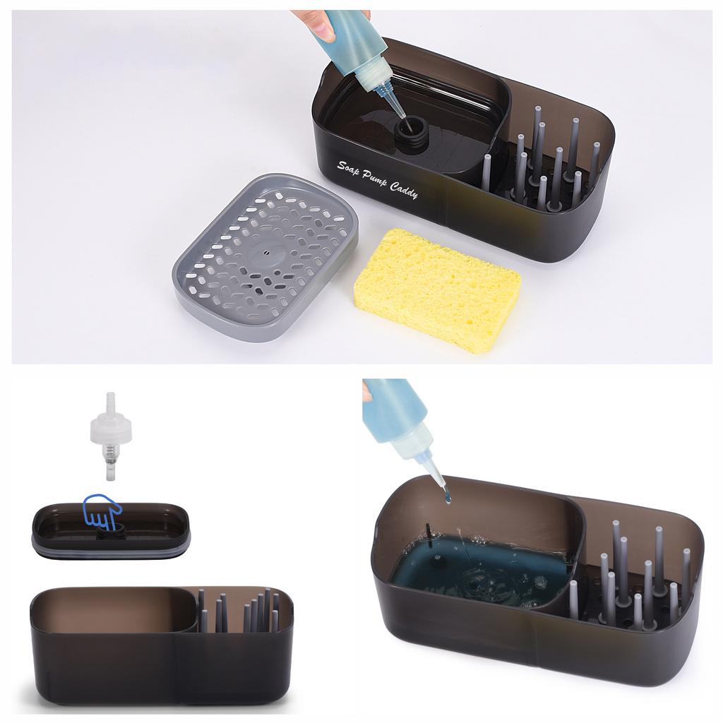 Kitchen Sink Soap Dispenser Sponge Rack Dish Cleaning Sponge Caddy Soap Dispenser