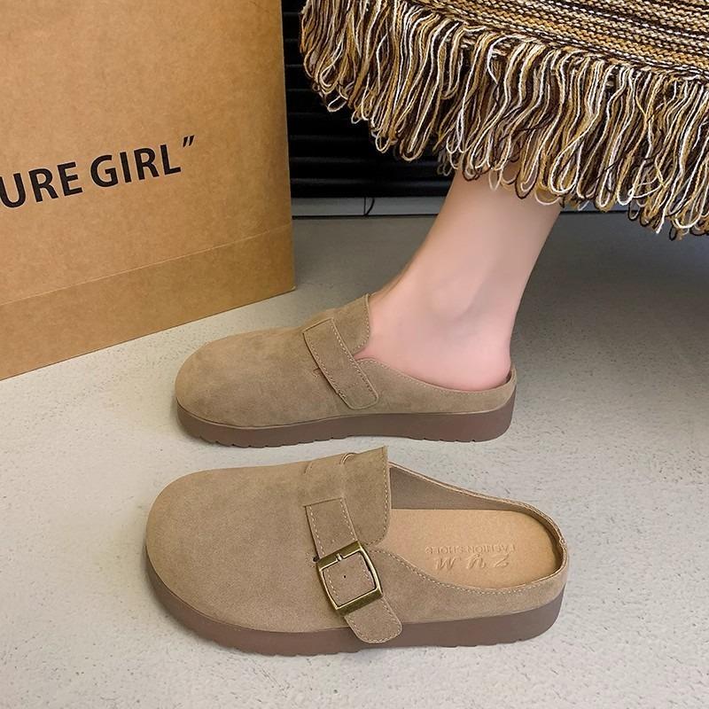 Thick-soled half-slippers women's autumn new bag head slippers women's inner height increase one pedal Boken slippers