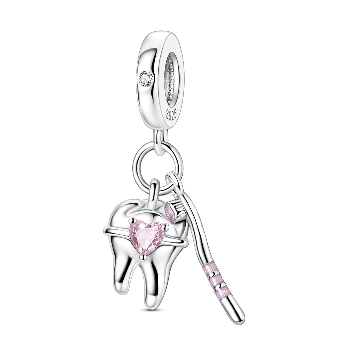 

925 Silver Charms Bead Toothbrush Pendant Tooth Bead Fit Bracelet For Women DIY Jewelry Gift