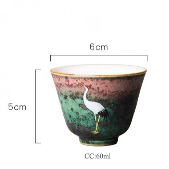 60ml Japanese Ceramic Tea Cup Glazed Kiln Change Crane Kung Fu Tea Set