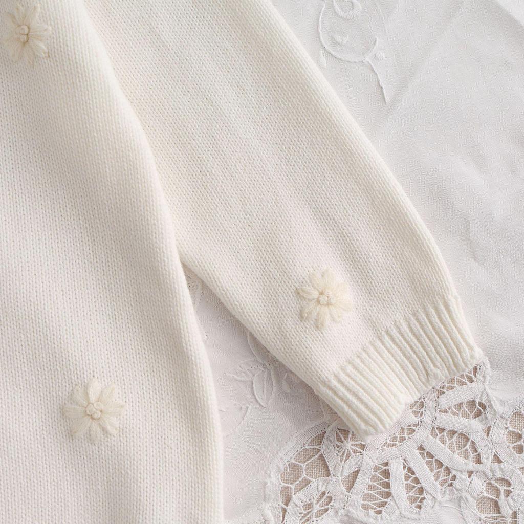 Spring Style Cotton Romper: Infant & Toddler Sweater with Hand-Crocheted Flowers, Long Sleeve, 0-2 Years