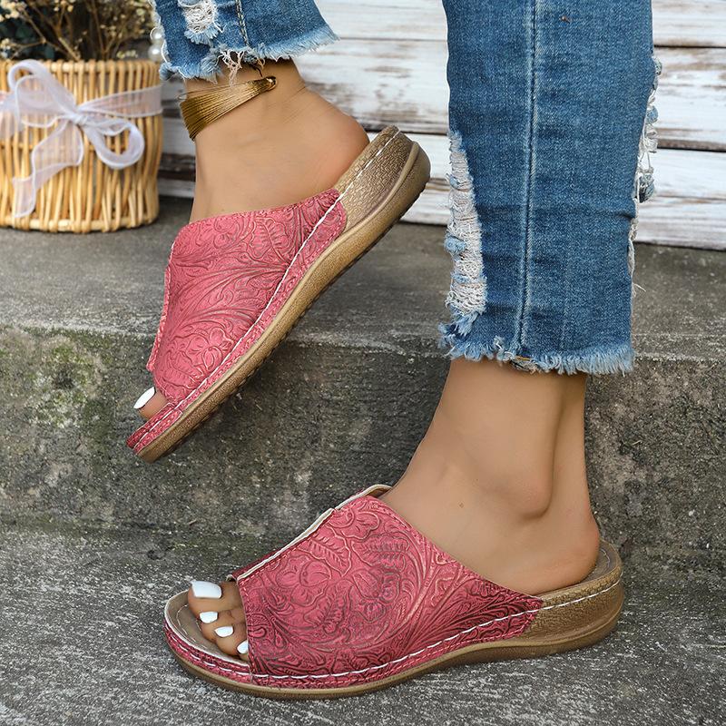 

Повседневные шлепанцы на танкетке, женские, на толстой подошве, новые женские сандалии, большой размер, светло-красный, фиолетовый, бронзовый 36